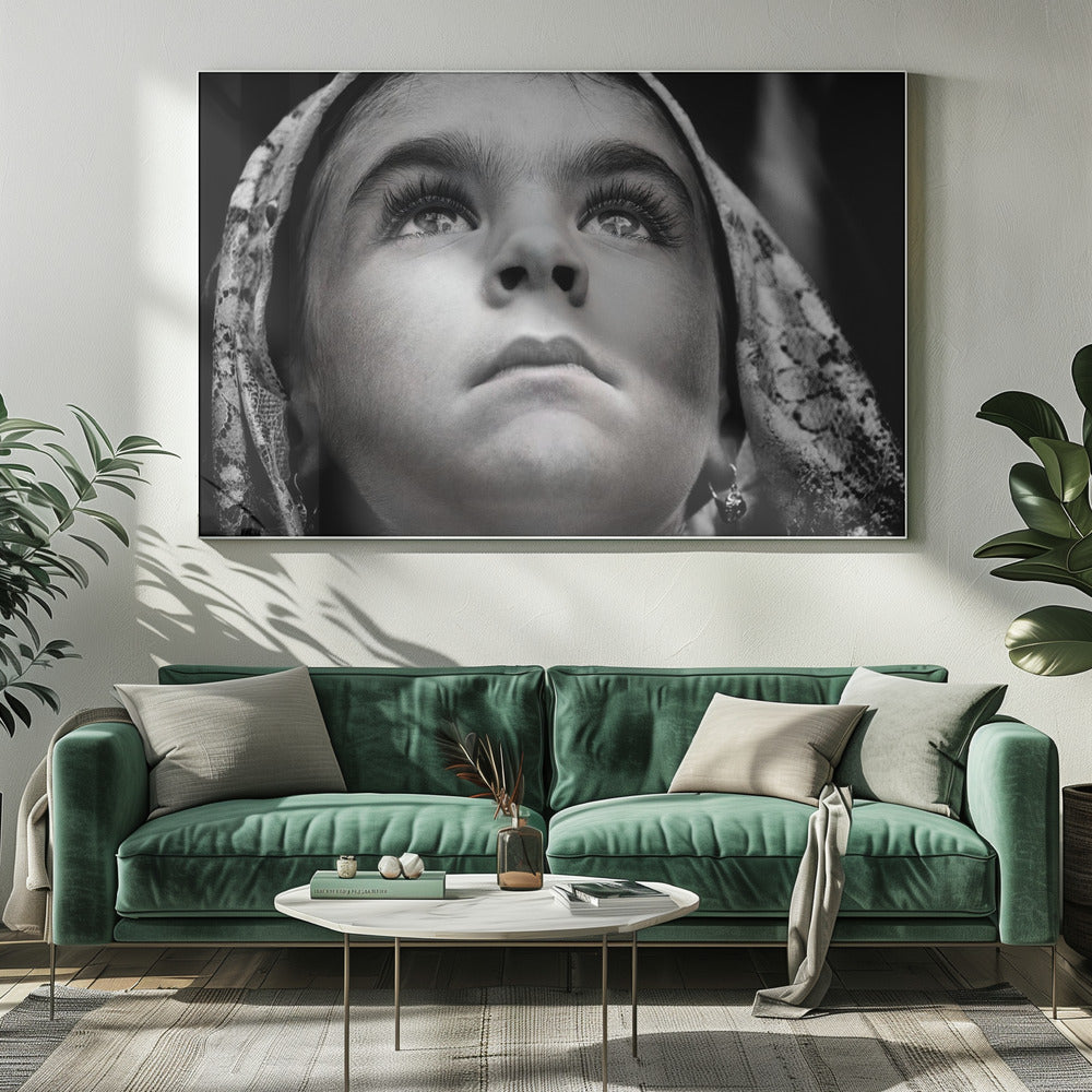 Artwork- Girl with Sardinian traditional veil-48X36inches-In Black Floating Frame