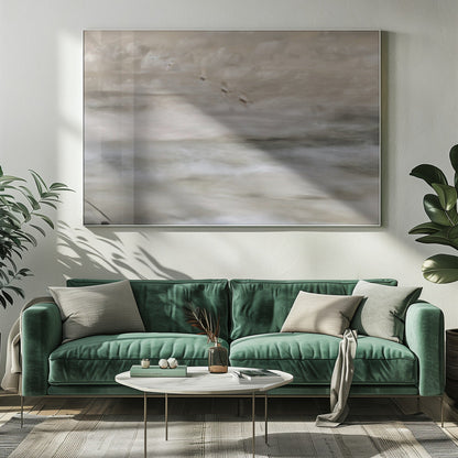 Artwork- Swans over sea-48X36inches-In Black Floating Frame