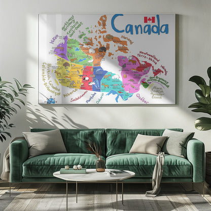 Wall art Illustrated Map of Canada with Animals by Carla Daly-20X16inches-Gallery Wrapped (Ready to Hang)