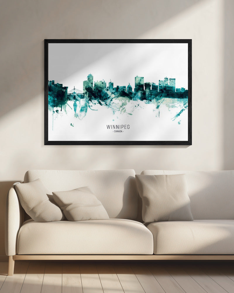 Wall art Winnipeg Canada Skyline-20X16inches-In Black Floating Frame