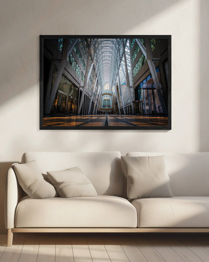 Wall art Brookfield Place, a poetic hymn of light & symmetry-20X16inches-In Black Floating Frame