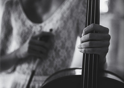 Artwork- break for the cello-20X16inches-In Black Floating Frame