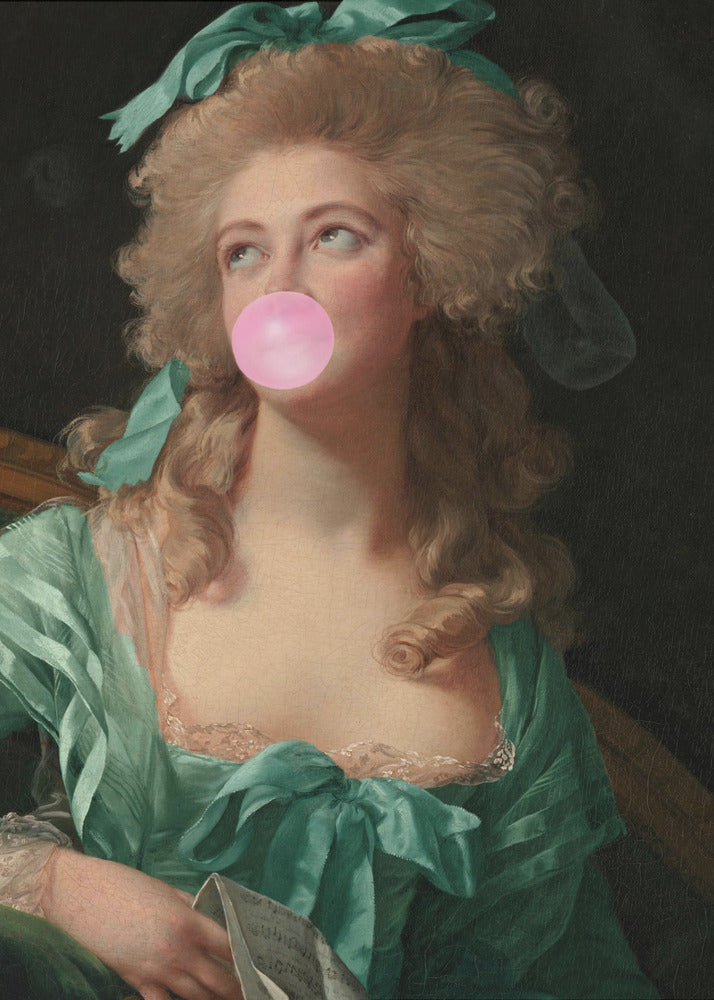 Artwork Madame Bubble-Gum24X36inches- Black Frame