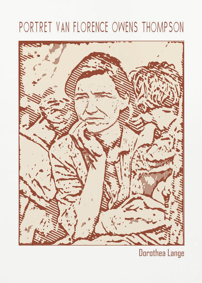 canvas prints Line Art Minimalist – Portret Van Florence Owens Thompson – Dorothea Lange24X36inches- Black Frame