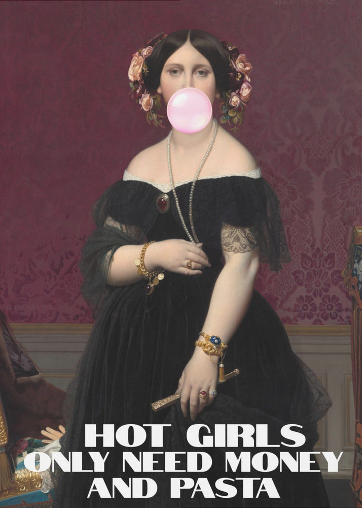 canvas prints Hot Girls Only Need Money and Pasta24X36inches- Black Frame