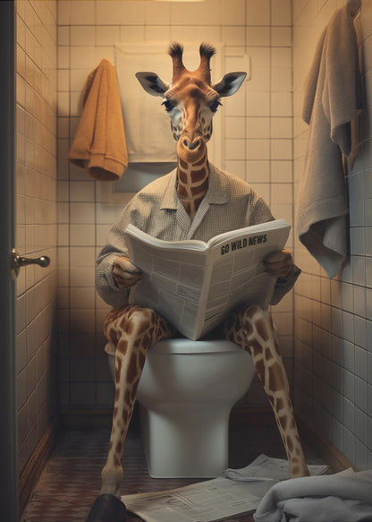 canvas prints Giraffe In the Toilet24X36inches- Black Frame