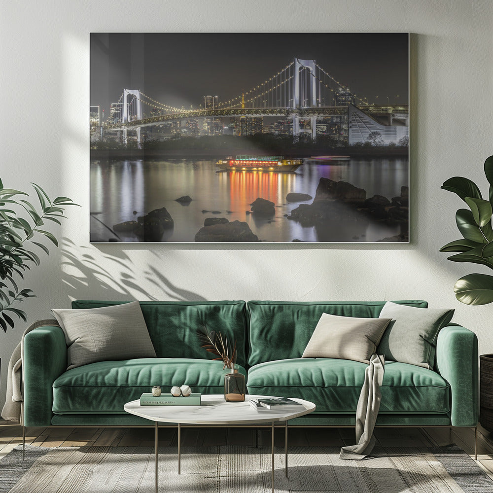  Charming Rainbow Bridge with Tokyo Skyline in the evening - Panorama Wall Artwork 0